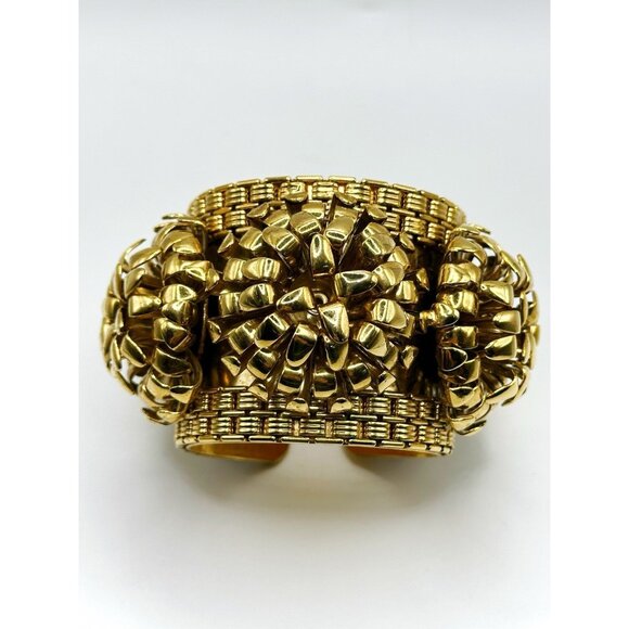 Nicole Romano Ravenea Chunky Cuff Bracelet Goldtone 2” Wide - Picture 1 of 7